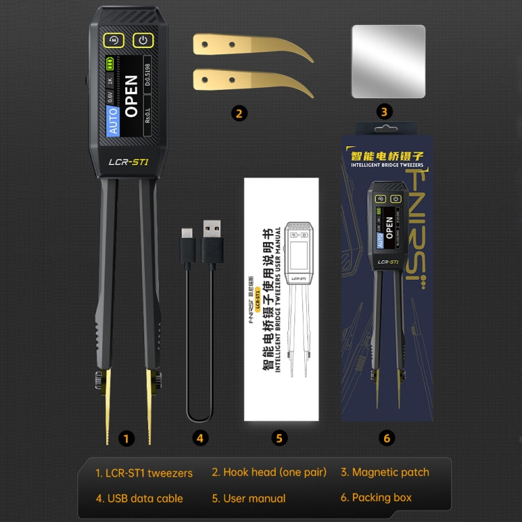 FNIRSI Digital Tweezers Resistor Capacitor Component Test Multimeter - LCR-ST1