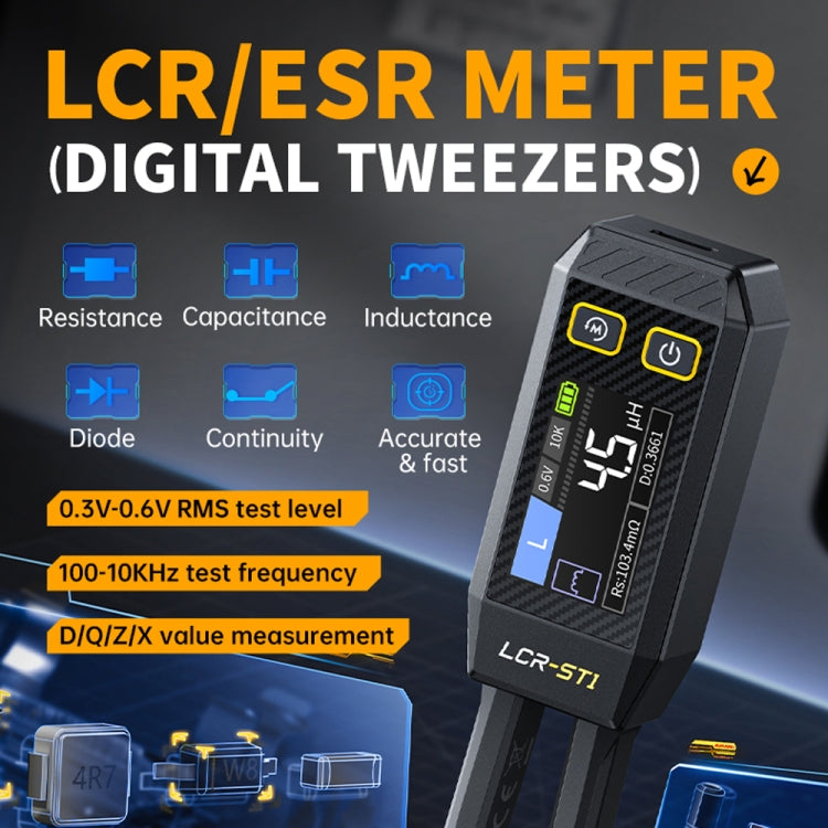 FNIRSI Digital Tweezers Resistor Capacitor Component Test Multimeter - LCR-ST1