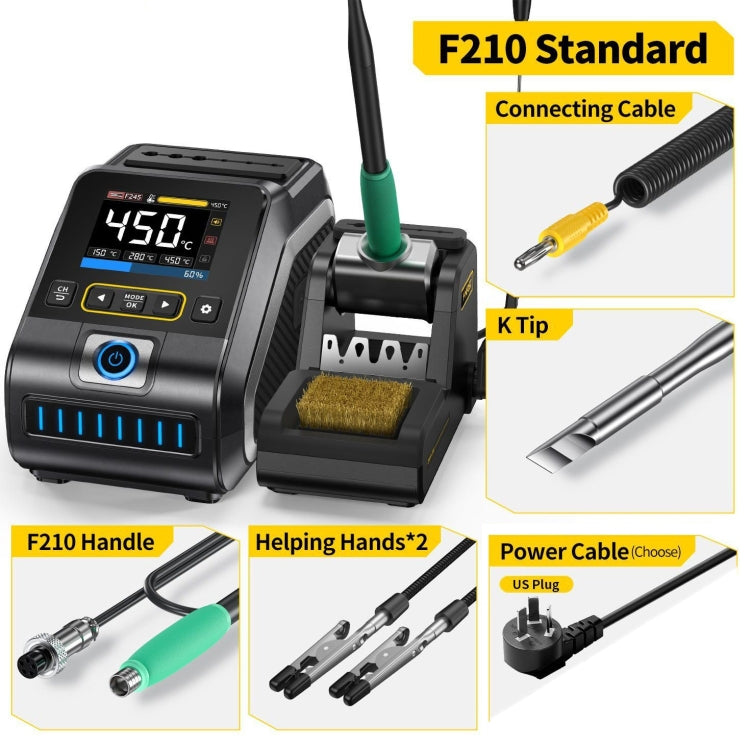 FNIRSI 200W Intelligent Constant Temperature Electric Soldering Iron Station, Set: US Plug F210 K Head