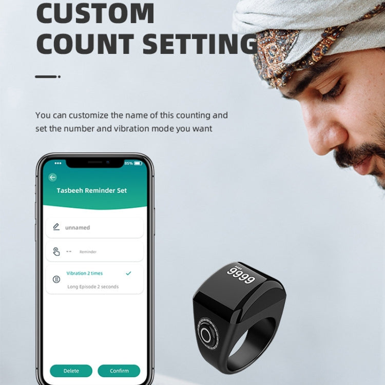 Equantu Smart Bluetooth Finger Counter Muslim Prayer Time Reminder Ring, Style: Silver 22mm