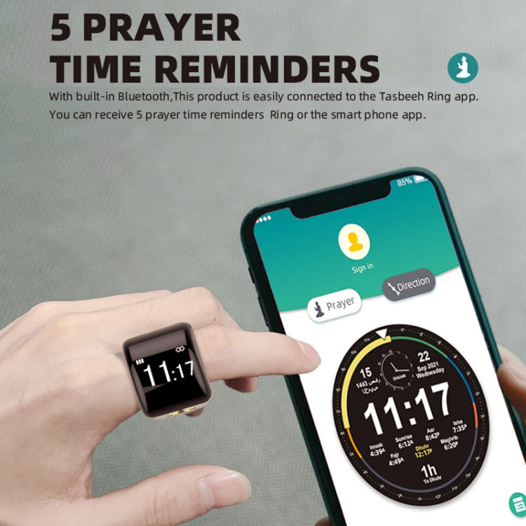 Equantu Smart Bluetooth Finger Counter Muslim Prayer Time Reminder Ring, Style: Gold 22mm