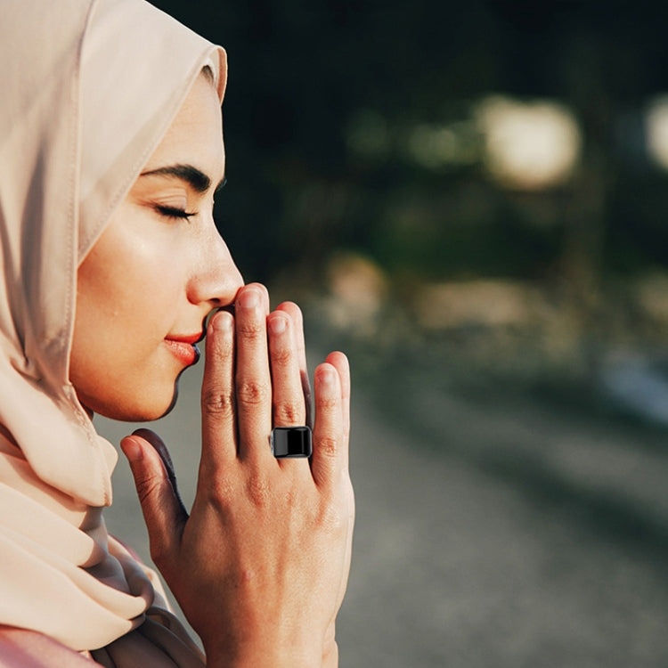 Equantu Smart Bluetooth Finger Counter Muslim Prayer Time Reminder Ring, Style: Silver 18mm