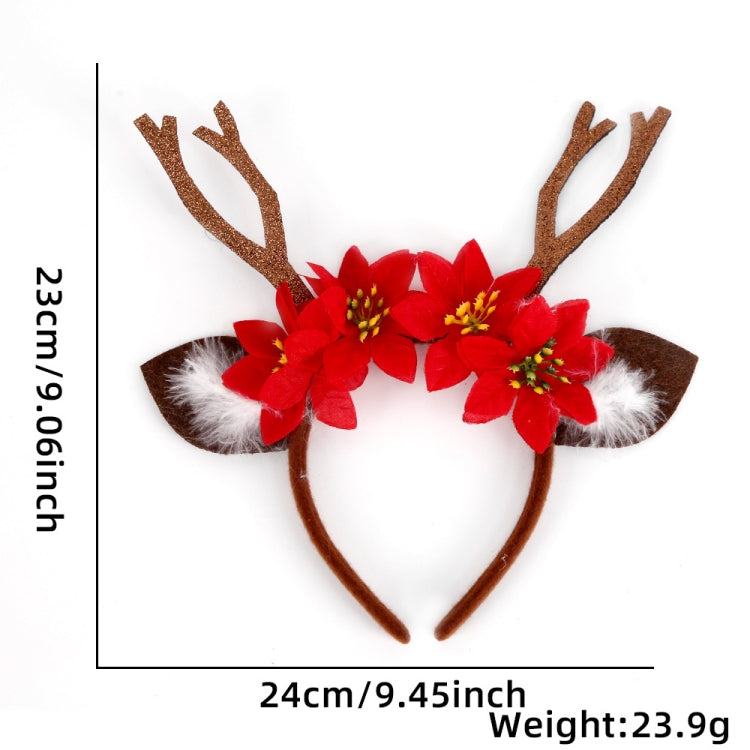 3D Cartoon Christmas Headband Christmas Party Decorations, Color: Brown Antlers Flower