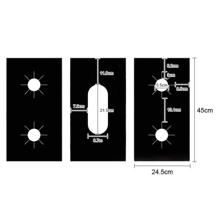 3pcs / Set 5 Holes Gas Oven Stove Grease Protection Cleaning Pad - Black