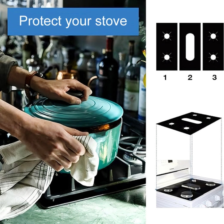 3pcs / Set 5 Holes Gas Oven Stove Grease Protection Cleaning Pad - Black
