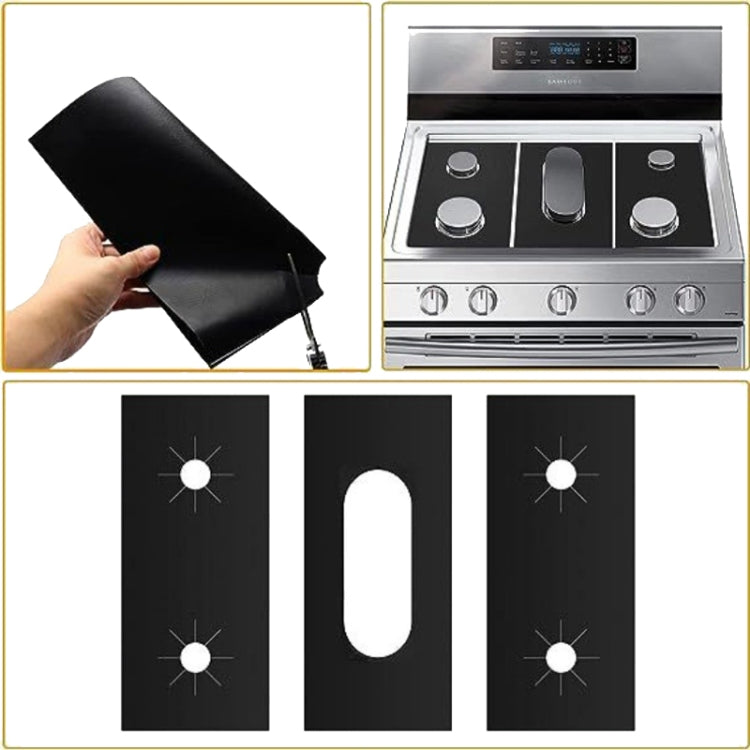 3pcs / Set 5 Holes Gas Oven Stove Grease Protection Cleaning Pad - Black