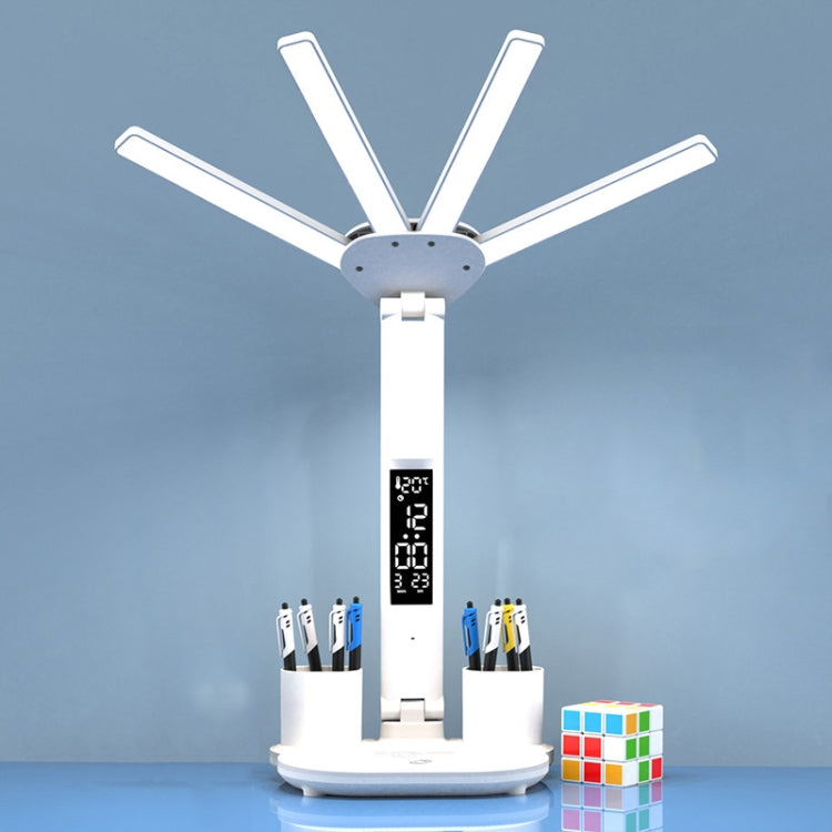 4-head Desk Lamp Foldable Reading Lamp 3-gear Color Adjustment, Spec: Charging Clock Model
