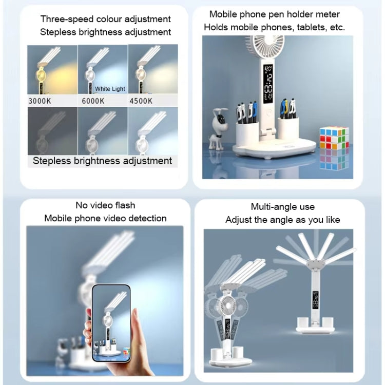 4-head Desk Lamp Foldable Reading Lamp 3-gear Color Adjustment, Spec: Charging Clock Model