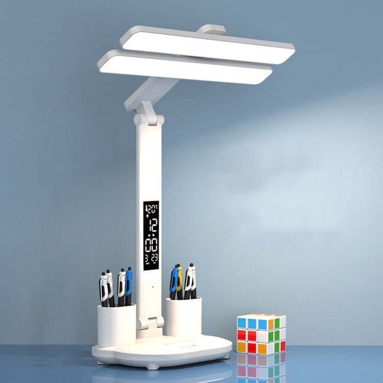 Double Head Horizontal Desk Lamp 3 Light Color Reading Lamp, Spec: Charging Clock Model