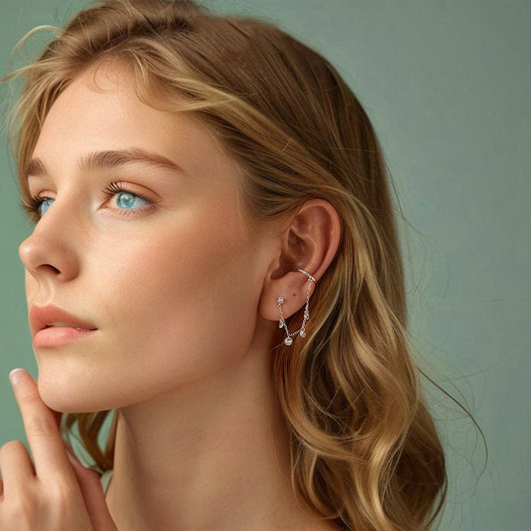 S925 Sterling Silver Fine Zircon Tassel Ear Bone Clip Earrings - BSE1088