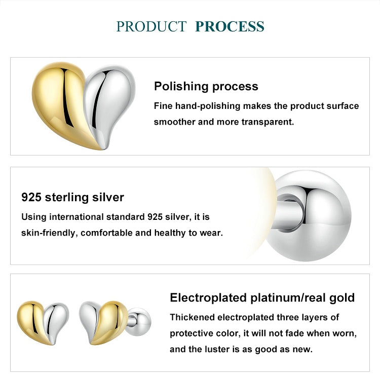 S925 Sterling Silver Heart Earrings Platinum-plated Earrings - BSE1089
