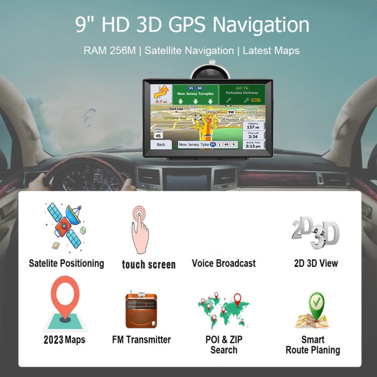 9 Inch 8G/256M Car GPS Navigator With Large Screen Capacitive Bluetooth Map, Area: United States, Canada, Mexico Map