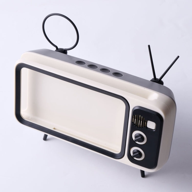 Retro Small TV Desktop Cell Phone Holder With Bluetooth Speaker Player