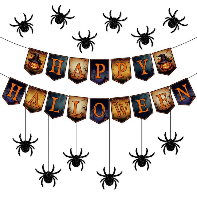 Halloween Decoration Wall Stickers Hanging Pendant Party Horror Banner Decoration, Style: 12pcs Spider Cards + Dots Glue