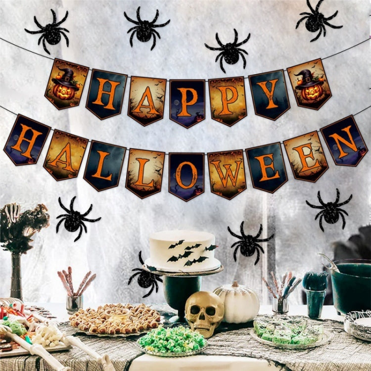 Halloween Decoration Wall Stickers Hanging Pendant Party Horror Banner Decoration, Style: 12pcs Spider Cards + Dots Glue