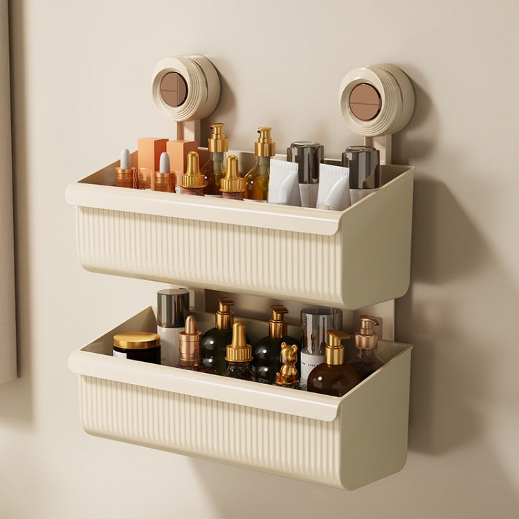 Suction Cup Wall Mounted Bathroom Shelf Drainage Detachable Storage Rack Hanging Basket, Style: 2 Layers Large Brown