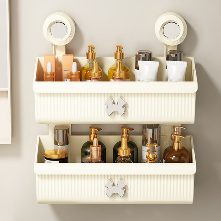 Suction Cup Wall Mounted Bathroom Shelf Drainage Detachable Storage Rack Hanging Basket, Style: Large Brown