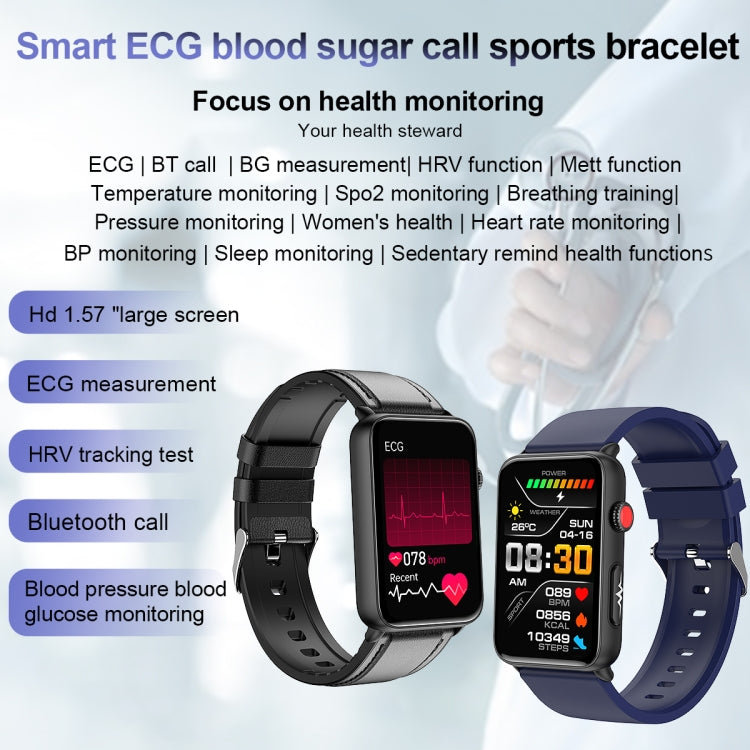Smart Watch Ring ECG Temperature Heart Rate Blood Pressure Health Bluetooth Talking Watch, Color: Brown Leather