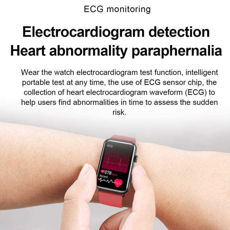 Smart Watch Ring ECG Temperature Heart Rate Blood Pressure Health Bluetooth Talking Watch, Color: Red Silicone