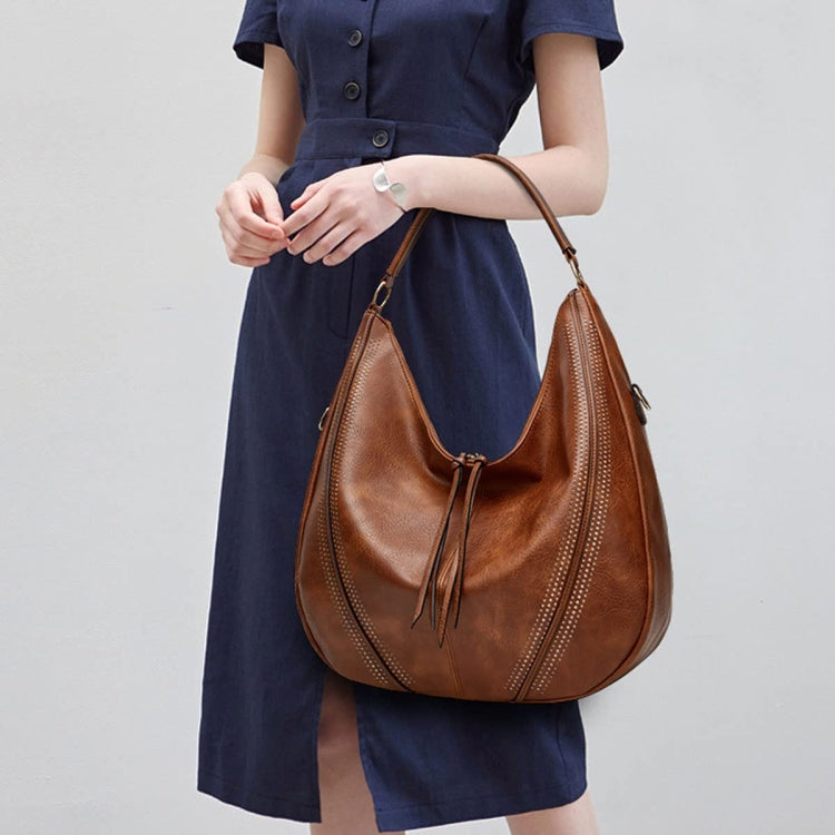 Women Large Capacity Tote Bag PU Leather Shoulder Bag 2 In 1 Black