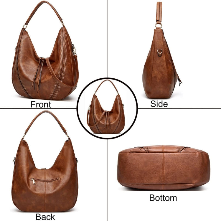 Women Large Capacity Tote Bag PU Leather Shoulder Bag Brown