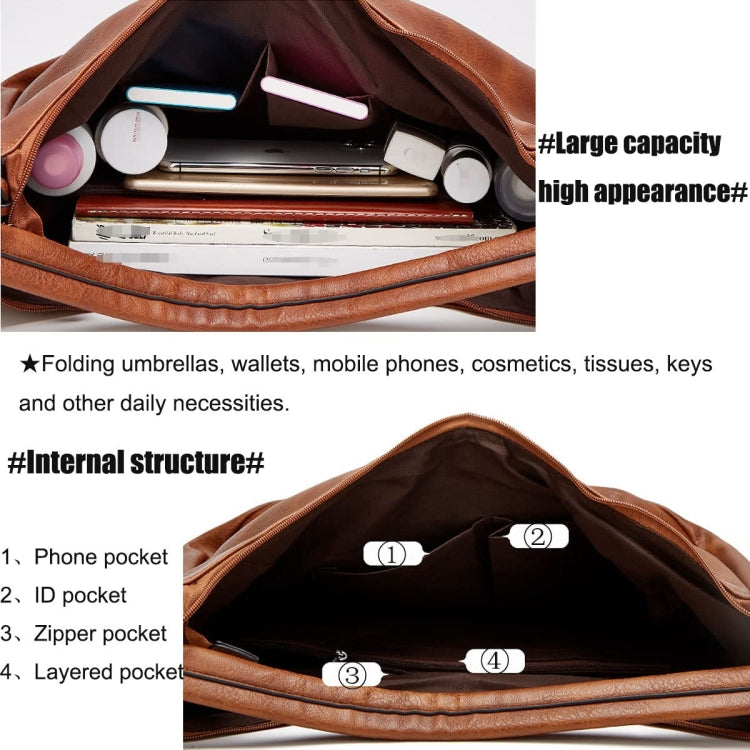 Women Large Capacity Tote Bag PU Leather Shoulder Bag 2 In 1 Light Gray