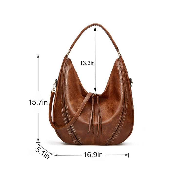 Women Large Capacity Tote Bag PU Leather Shoulder Bag Brown