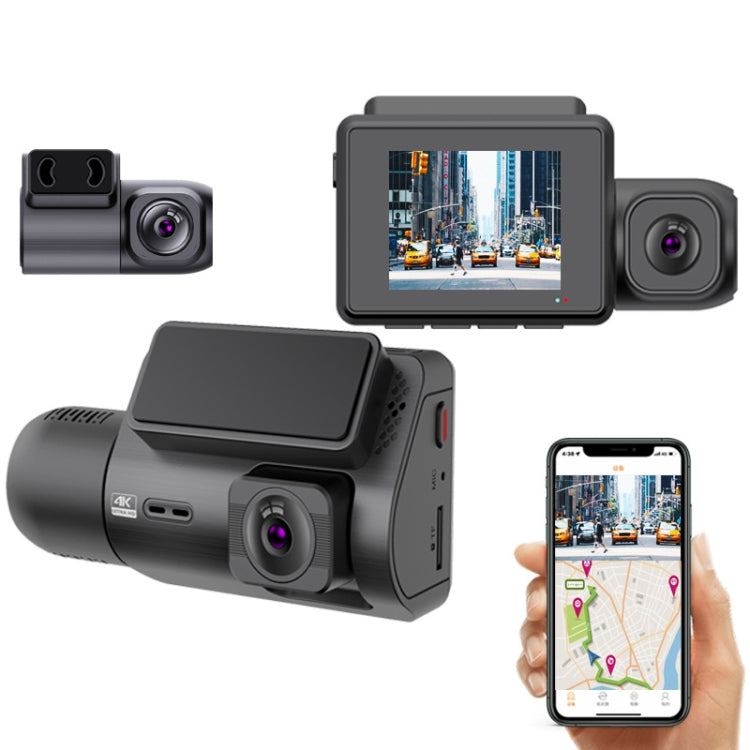 M700A 3 Channels Car Recorder 4K UHD Front+1080P Inside+2K Rear+GPS+WIFI Dash Cam - Black