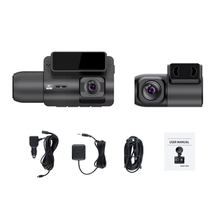 M700A 3 Channels Car Recorder 4K UHD Front+1080P Inside+2K Rear+GPS+WIFI Dash Cam - Black