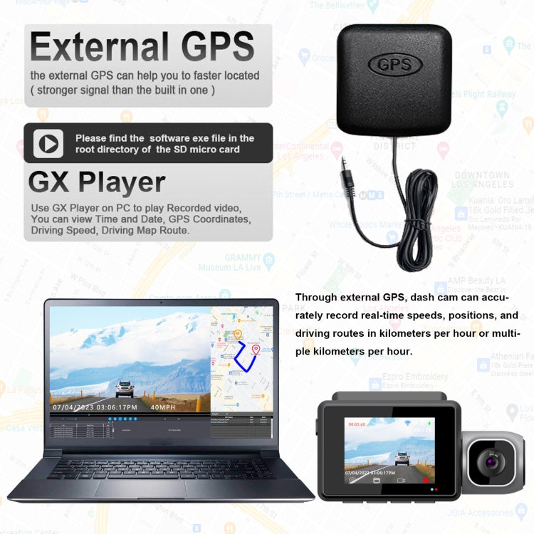 M700A 3 Channels Car Recorder 4K UHD Front+1080P Inside+2K Rear+GPS+WIFI Dash Cam - Black
