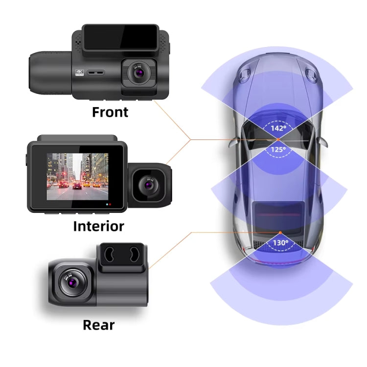 M700A 3 Channels Car Recorder 4K UHD Front+1080P Inside+2K Rear+GPS+WIFI Dash Cam - Black