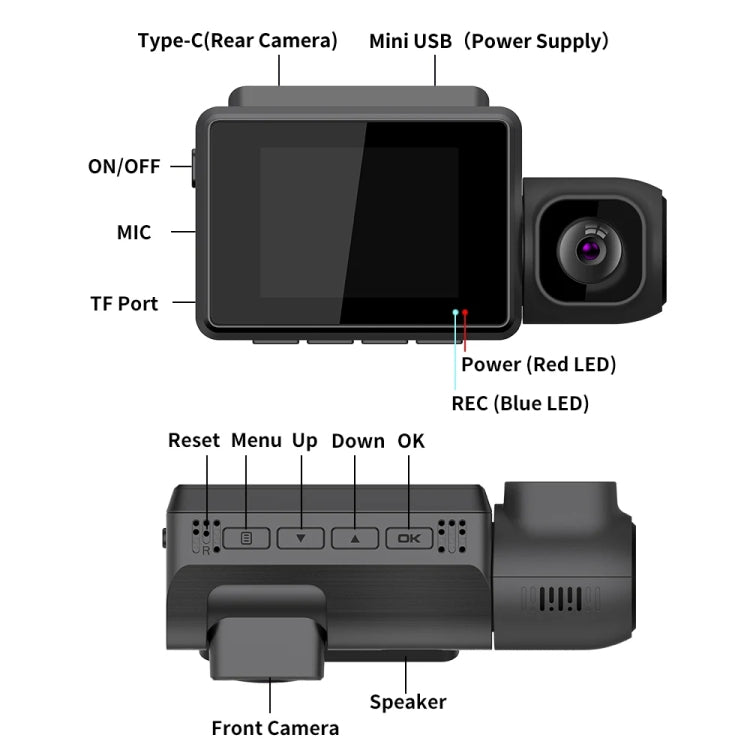 M700A 3 Channels Car Recorder 4K UHD Front+1080P Inside+2K Rear+GPS+WIFI Dash Cam - Black