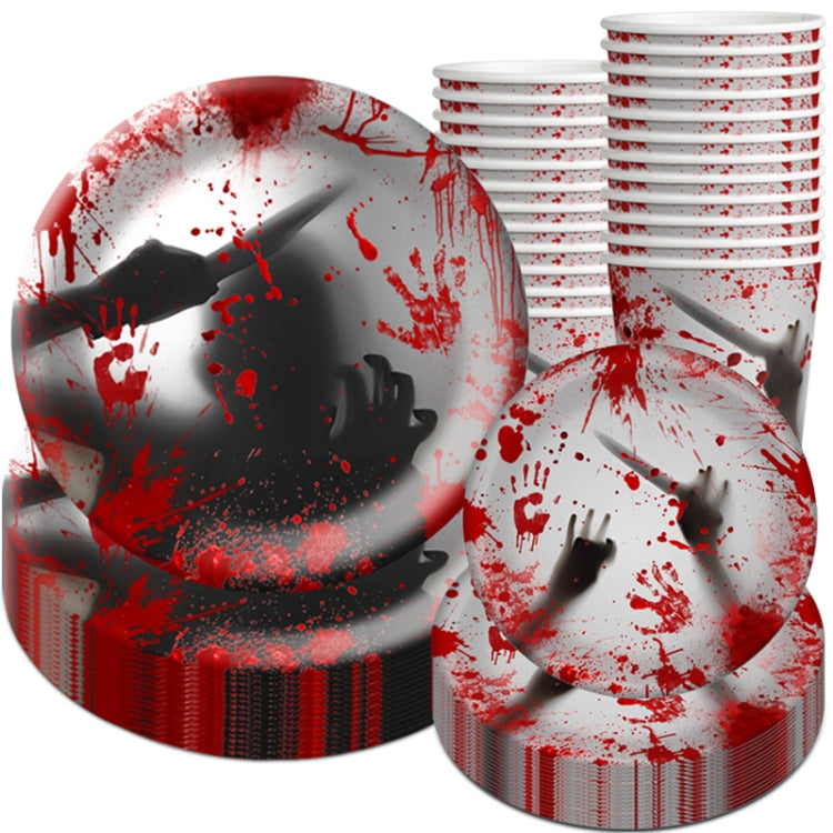 10pcs Halloween Disposable Blood Handprint Tableware Horror Party Decoration, Style: 7 inch Paper Plates