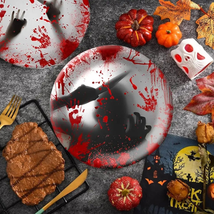 10pcs Halloween Disposable Blood Handprint Tableware Horror Party Decoration, Style: Red Spoons