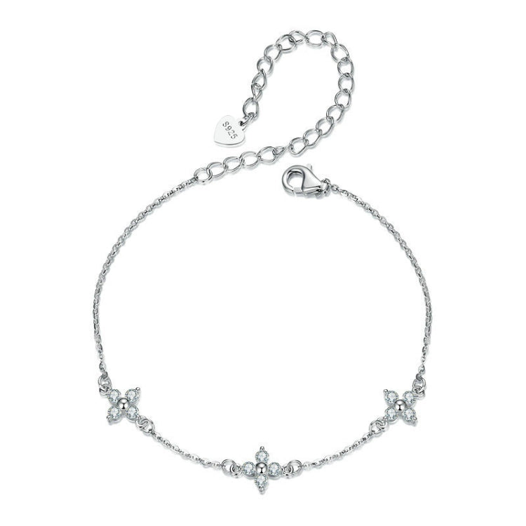 S925 Sterling Silver Lucky Four-leaf Clover Shining Moissanite Bracelet - MSB021