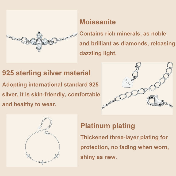 S925 Sterling Silver Lucky Four-leaf Clover Shining Moissanite Bracelet - MSB021