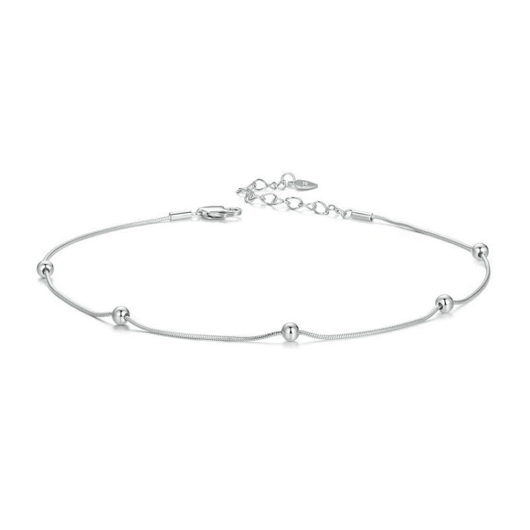 S925 Sterling Silver Plated Platinum Snake Bone Beads Thin Anklet - BST009