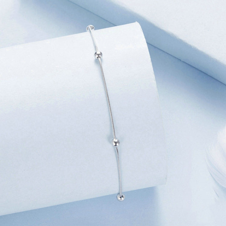 S925 Sterling Silver Plated Platinum Snake Bone Beads Thin Anklet - BST009