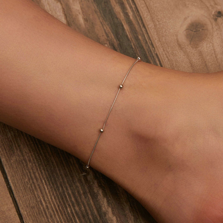 S925 Sterling Silver Plated Platinum Snake Bone Beads Thin Anklet - BST009