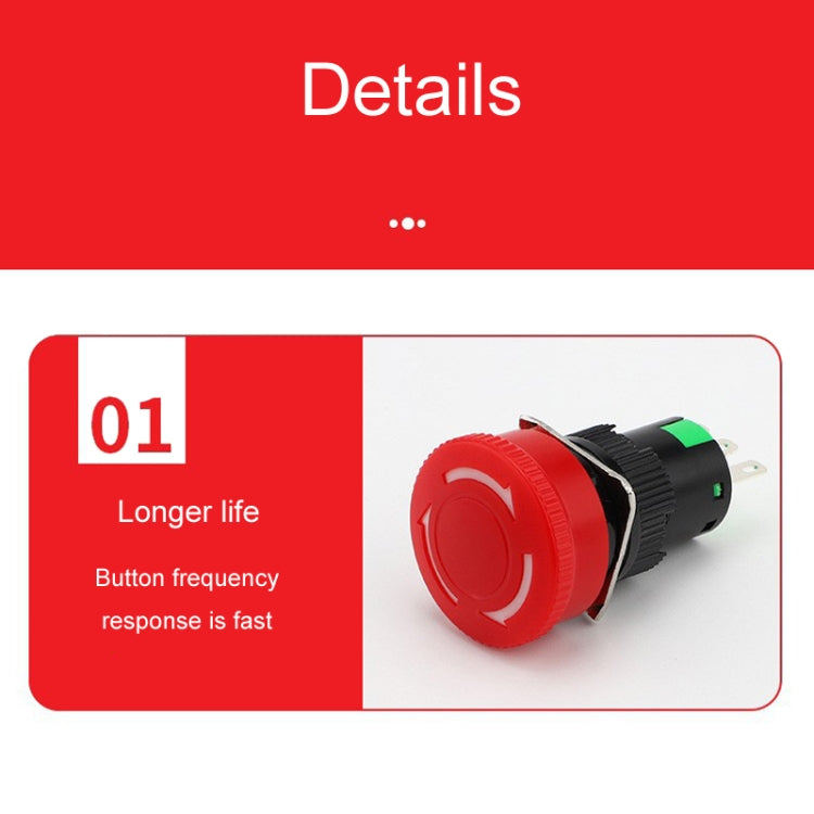 LA16 16mm Mounting Hole Emergency Stop Switch Mushroom Type Self-Locking Pushbutton Switches