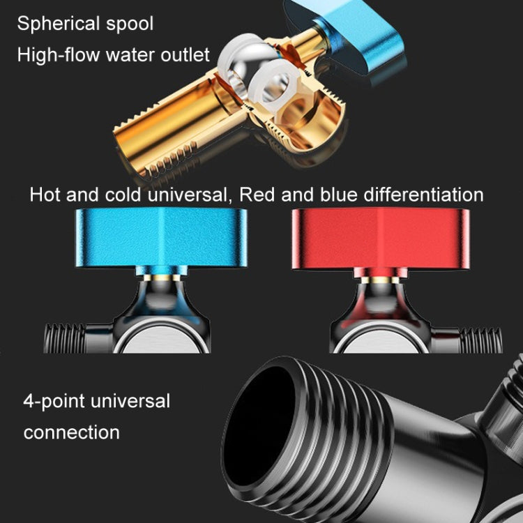 Copper High Flow 4-point Ball Valve Hot Cold Water Gas Water Heater Full Open Triangle Valve, Color: Gray Blue Label Cold Water