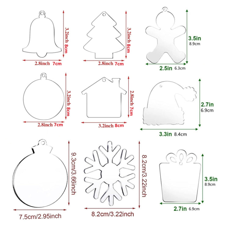 10pcs Clear Acrylic Christmas Decoration Hangers DIY Blank Xmas Tree Ornament With Rope, Style: Triangle Round