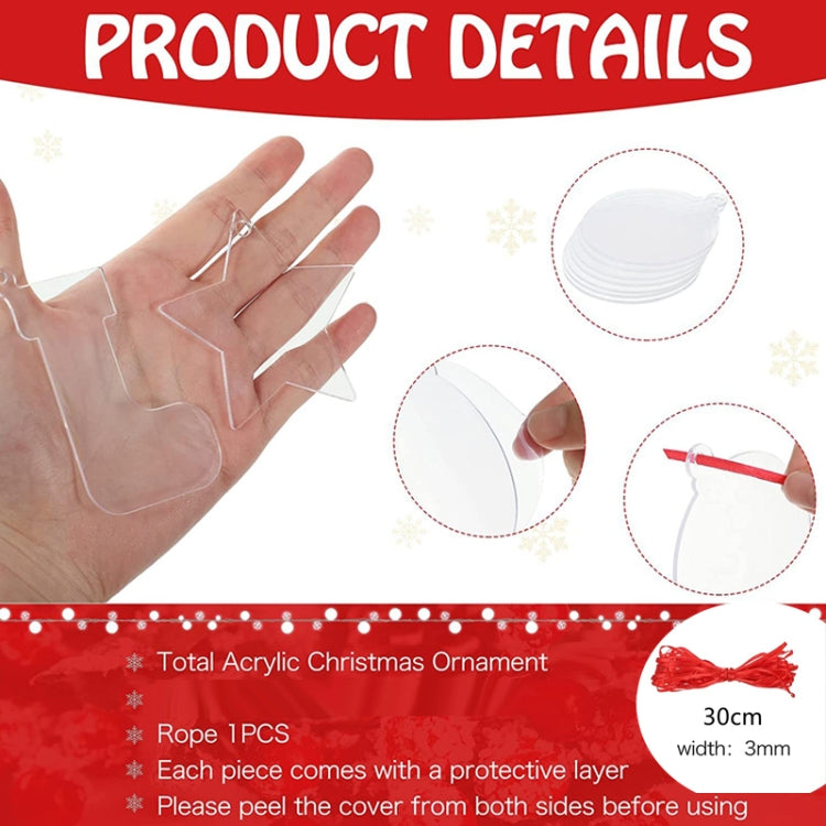 10pcs Clear Acrylic Christmas Decoration Hangers DIY Blank Xmas Tree Ornament With Rope, Style: Gift Box