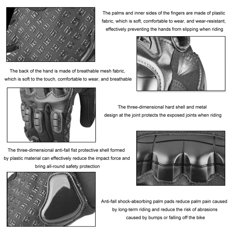 GHOST RACING Motorcycle Riding Anti-fall Breathable Rubber Shell Touch Screen Gloves, Size: M - Black
