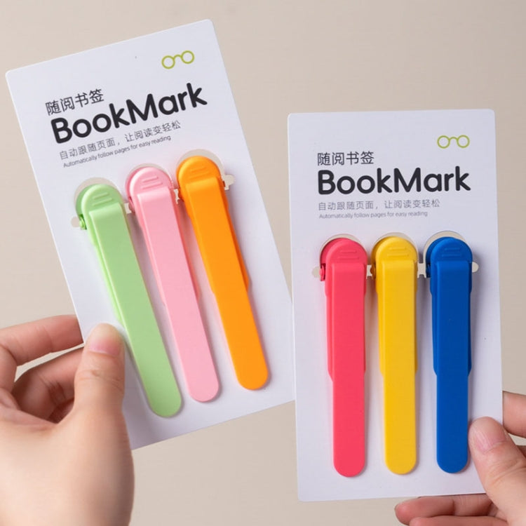 3pcs Rose Red + Yellow + Blue Silicone Page Bookmark Clip Automatic Page Recording Reading Tool