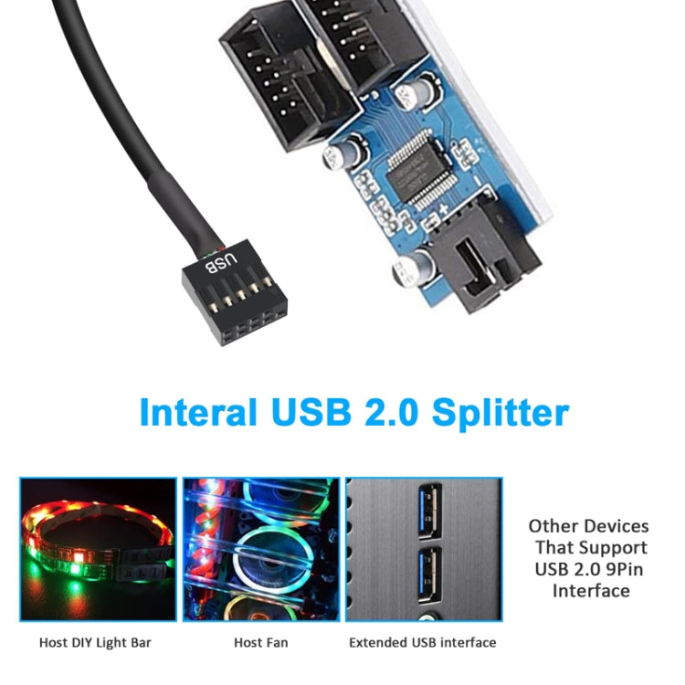 30cm Motherboard 9Pin USB2.0 1 In 2 Extension Cable With Chip Support Multiple Interface For Shared Use