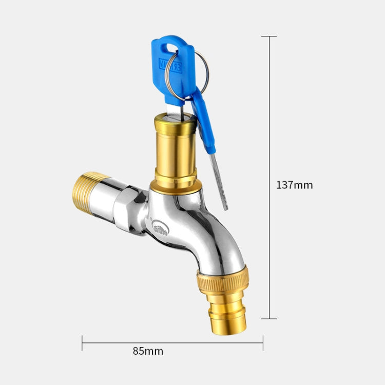 Household Faucet With Lock Outdoor Anti-theft 4 Minute Faucet, 规格: Key All Copper Washer Spout