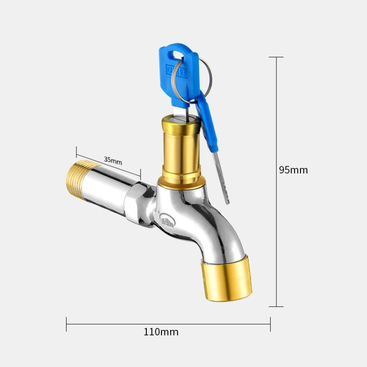 Household Faucet With Lock Outdoor Anti-theft 4 Minute Faucet, 规格: Key All Copper Long Sparkler