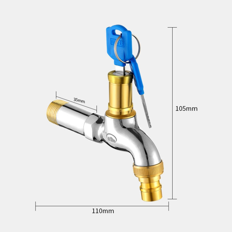 Household Faucet With Lock Outdoor Anti-theft 4 Minute Faucet, 规格: Key All Copper Long Washer Spout