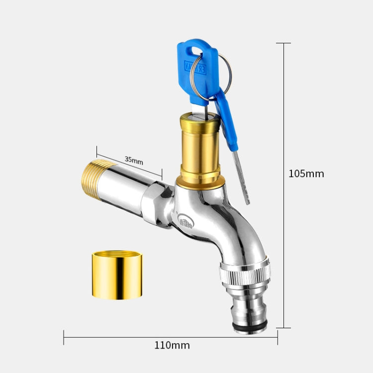 Household Faucet With Lock Outdoor Anti-theft 4 Minute Faucet, 规格: Key All Copper Long Pacifier